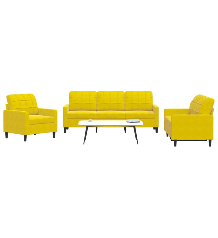 Ensemble de canapés 3 pcs avec coussins Jaune Velours