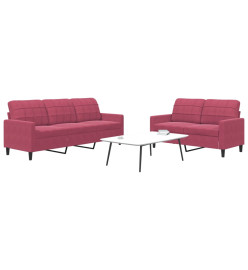 Ensemble de canapés 2 pcs avec coussins Rouge bordeaux Velours