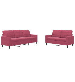 Ensemble de canapés 2 pcs avec coussins Rouge bordeaux Velours