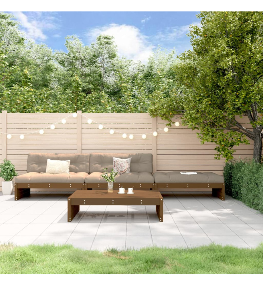 Salon de jardin 4 pcs avec coussins marron miel bois massif