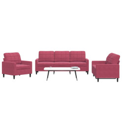 Ensemble de canapés 3 pcs avec coussins Rouge bordeaux Velours