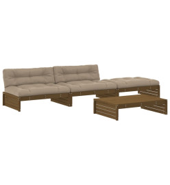 Salon de jardin 4 pcs avec coussins marron miel bois massif