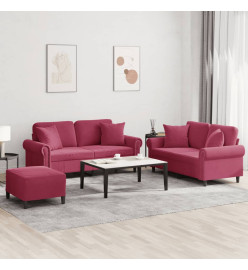 Ensemble de canapés 3 pcs avec coussins rouge bordeaux velours