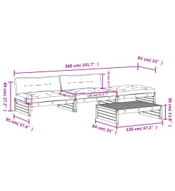 Salon de jardin 4 pcs avec coussins marron miel bois massif