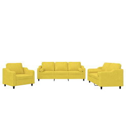 Ensemble de canapés 3 pcs avec coussins jaune clair tissu