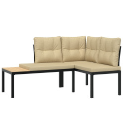 Salon de jardin avec coussins 4 pcs noir acier enduit de poudre