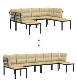 Salon de jardin avec coussins 4 pcs noir acier enduit de poudre