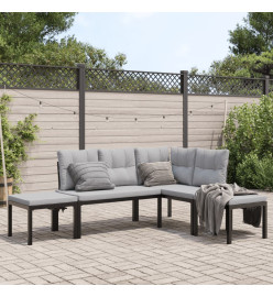 Salon de jardin avec coussins 4 pcs noir acier enduit de poudre