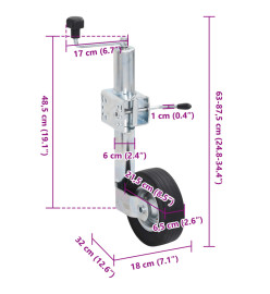 Cric à roue pour remorque 60 mm 2 tubes de soutien 3 pinces