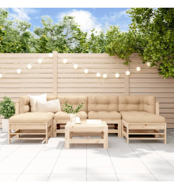 Salon de jardin 7 pcs avec coussins bois massif