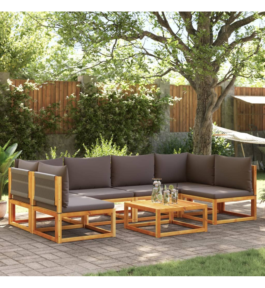 Salon de jardin avec coussins 7 pcs bois massif d'acacia