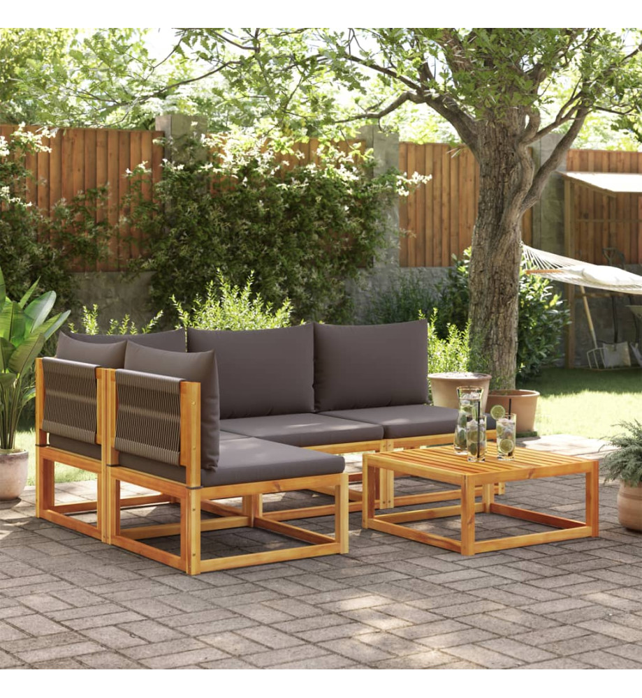 Salon de jardin avec coussins 5 pcs Bois d'acacia solide