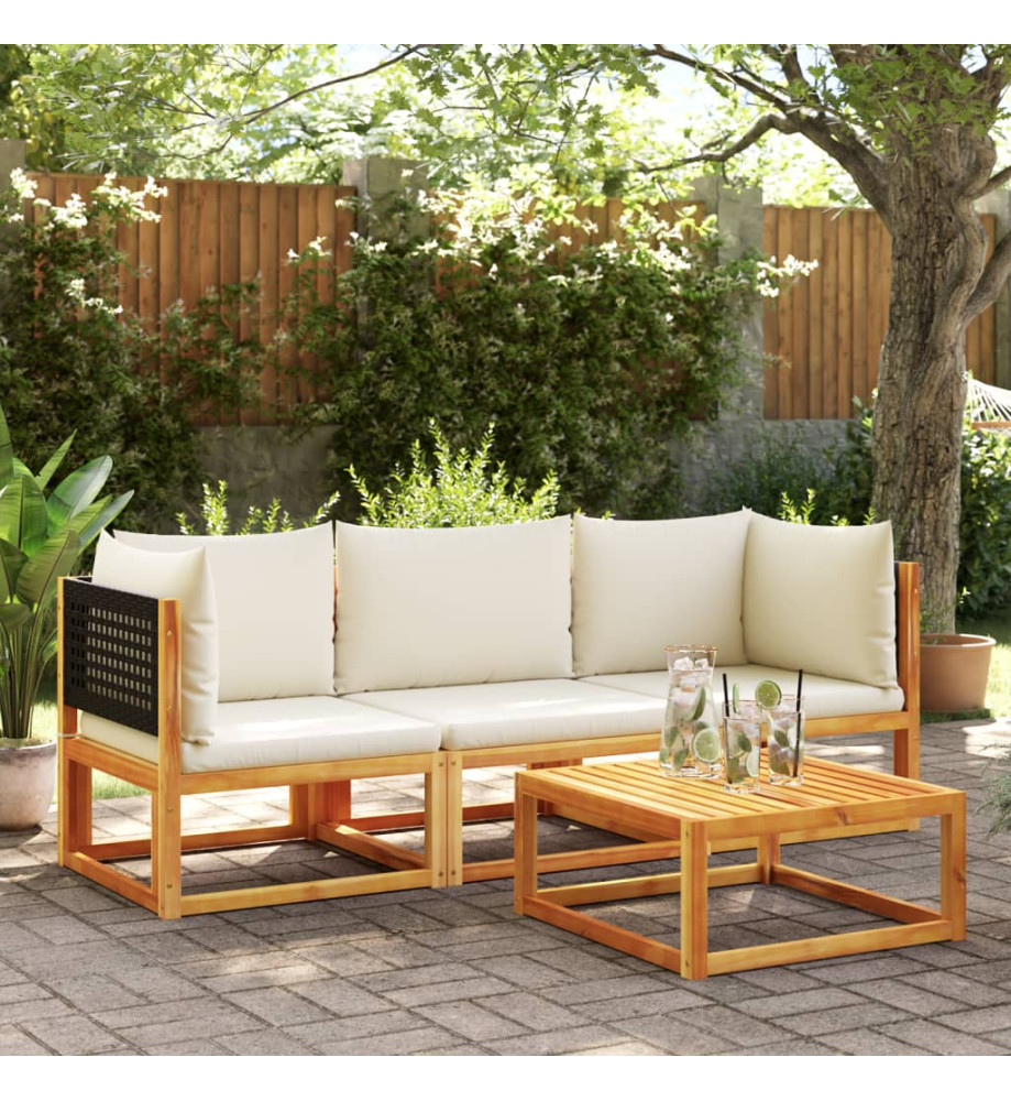 Salon de jardin avec coussins 3 pcs bois massif d'acacia