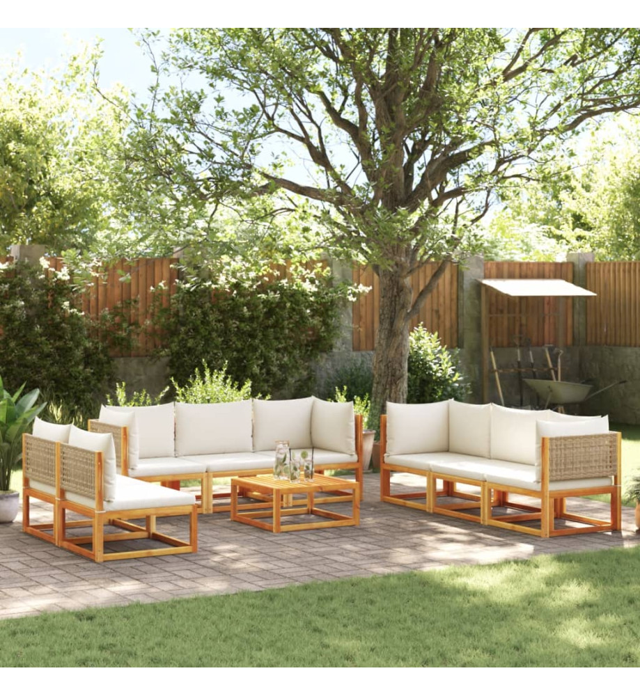 Salon de jardin avec coussins 9 pcs bois massif d'acacia