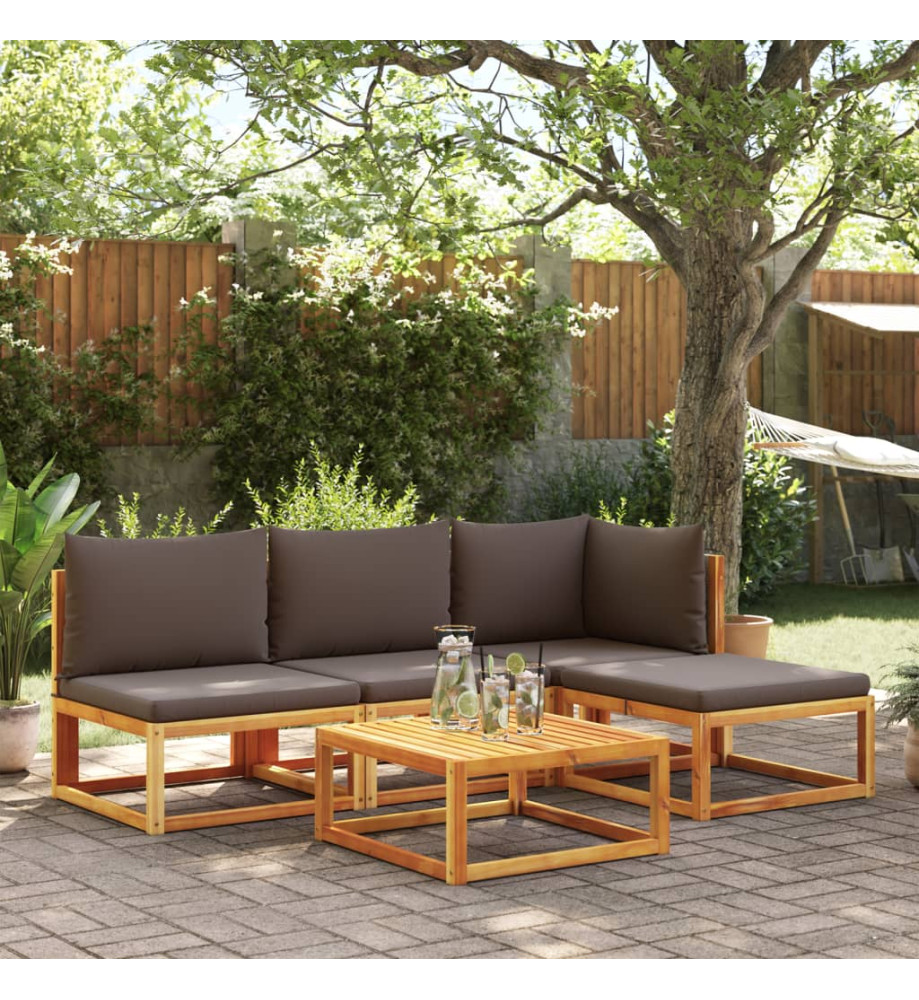 Salon de jardin avec coussins 5 pcs Bois d'acacia solide