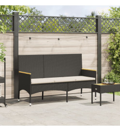 Banc de jardin à 3 places avec coussins noir résine tressée