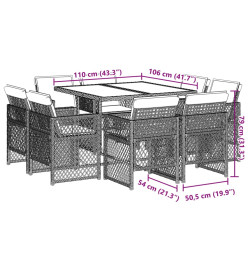 Ensemble à manger de jardin et coussins 9 pcs gris clair rotin