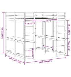 Lit superposé et bureau et échelle 180x200cm bois de pin massif