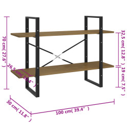 Bibliothèque à 2 niveaux Marron 100x30x70 cm Bois de pin massif