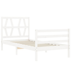 Cadre de lit et tête de lit blanc 100x200 cm bois massif