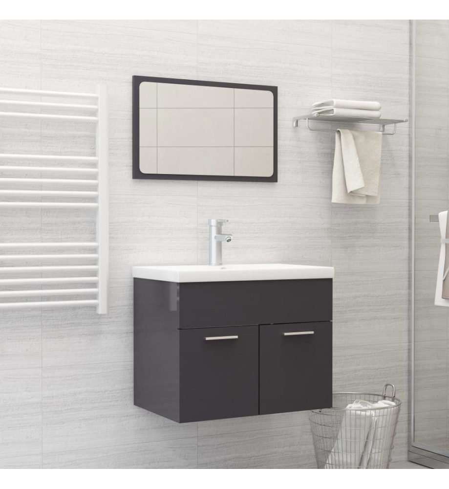 Ensemble de meubles de salle de bain Gris brillant Aggloméré