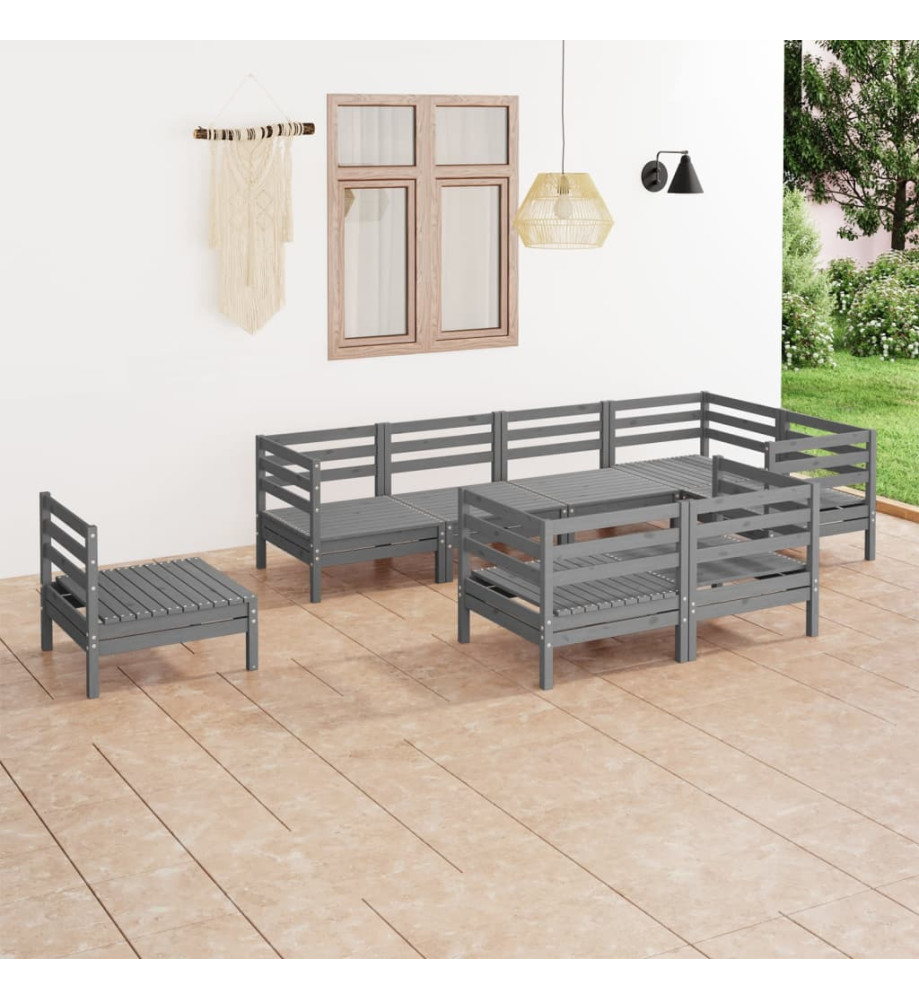 Salon de jardin 8 pcs Bois de pin massif Gris