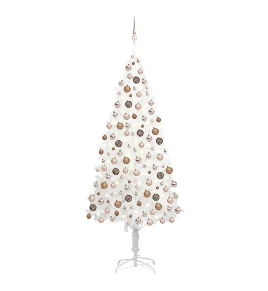 Arbre de Noël artificiel avec LED et boules Blanc 210 cm