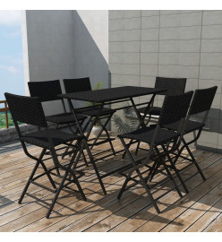 Mobilier à dîner pliable jardin 7 pcs Acier Résine tressée Noir