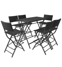 Mobilier à dîner pliable jardin 7 pcs Acier Résine tressée Noir