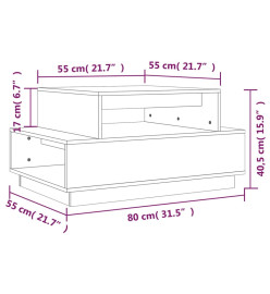 Table basse Gris 80x55x40,5 cm Bois massif de pin