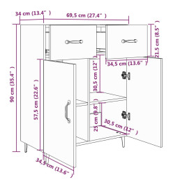 Buffet sonoma gris 69,5x34x90 cm bois d'ingénierie