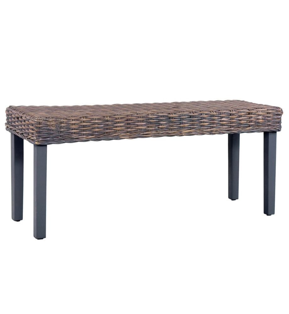 Banc 110 cm Gris Rotin naturel kubu et bois de manguier massif