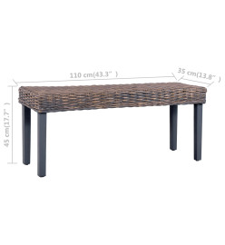 Banc 110 cm Gris Rotin naturel kubu et bois de manguier massif