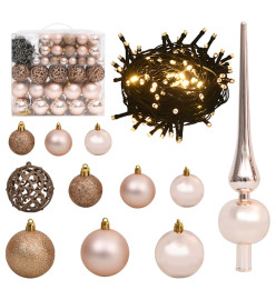 Set de boules de Noël avec pic et 300 LED 120pcs Doré rose