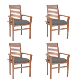 Chaises à dîner 4 pcs avec coussins gris Bois de teck solide