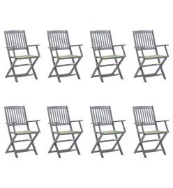 Chaises pliables d'extérieur 8 pcs avec coussins Bois d'acacia