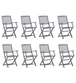 Chaises pliables d'extérieur 8 pcs avec coussins Bois d'acacia