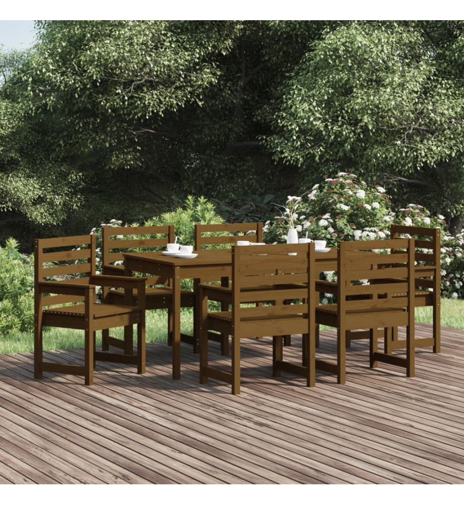 Ensemble à dîner de jardin 7 pcs marron miel bois pin massif