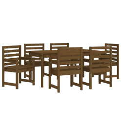 Ensemble à dîner de jardin 7 pcs marron miel bois pin massif