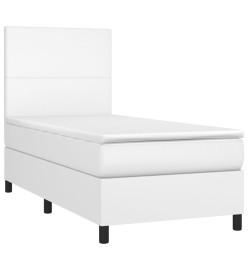 Sommier tapissier avec matelas et LED Blanc 90x200cm Similicuir