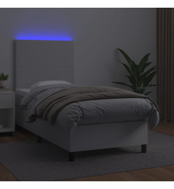Sommier tapissier avec matelas et LED Blanc 90x200cm Similicuir