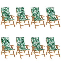 Chaises de jardin inclinables et coussins lot de 8 teck solide