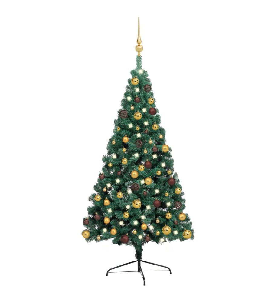 Demi-arbre de Noël artificiel avec LED et boules Vert 240 cm