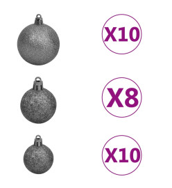 Set de boules de Noël avec pic et 300 LED 120pcs Blanc et gris