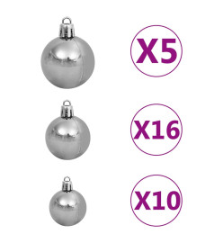 Set de boules de Noël avec pic et 300 LED 120pcs Blanc et gris