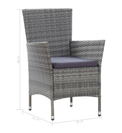 Mobilier à dîner de jardin 5pcs et coussins Résine tressée Gris