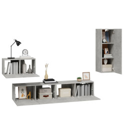 Ensemble de meubles TV 4 pcs Gris béton Bois d'ingénierie