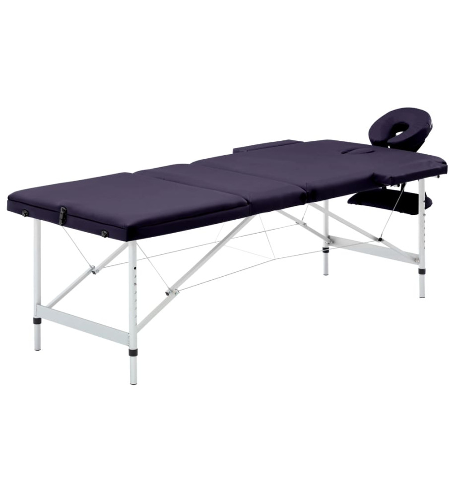 Table de massage pliable 3 zones Aluminium Violet