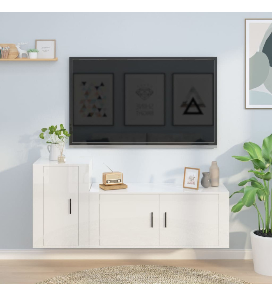 Ensemble de meubles TV 2 pcs blanc brillant bois d'ingénierie