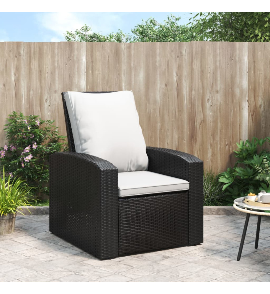 Fauteuil inclinable de jardin avec coussins noir résine tressée